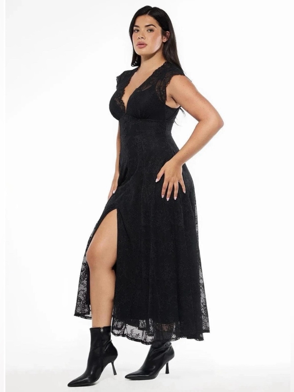 Popilush Black XL Shapewear Lace Fantasy Maxi Sculpting Dress Boho Whimsigoth - Picture 3 of 14